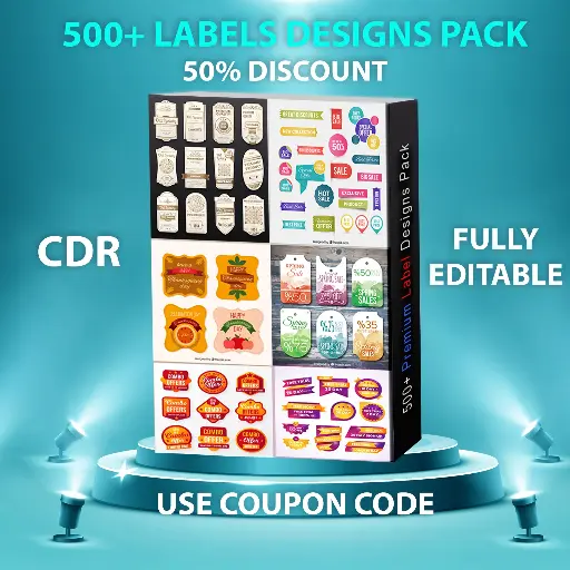 500+ Labels Pack for All Types of Products (CDR) – Fully Editable